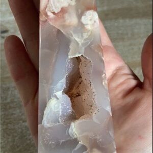 Pink Flower Agate Tower with Druzy 4.5”